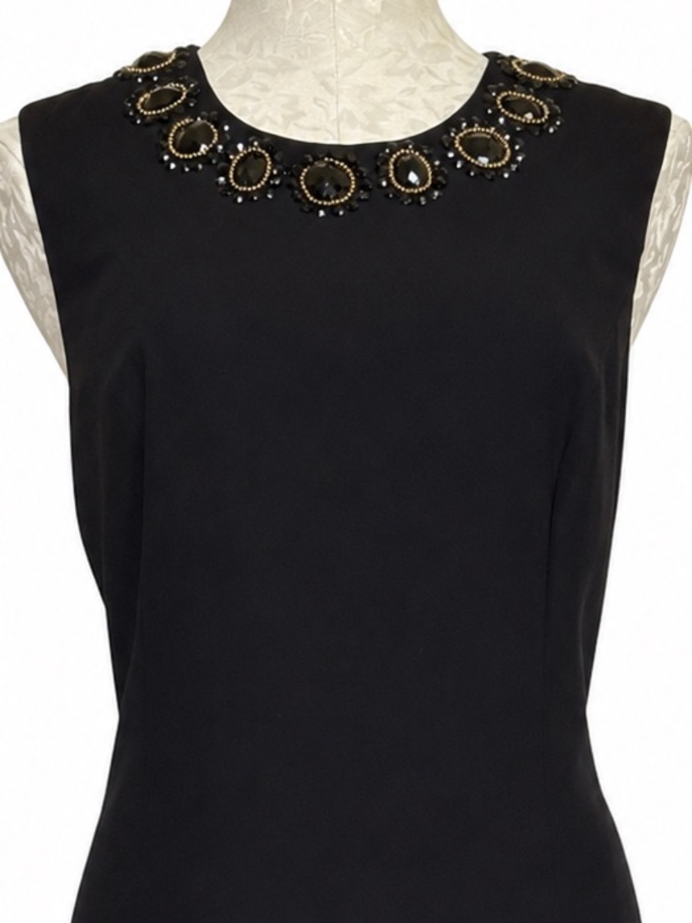 Carmen Marc Valvo Collection Black Beaded Sheath Dress Size 14 Cocktail Career
